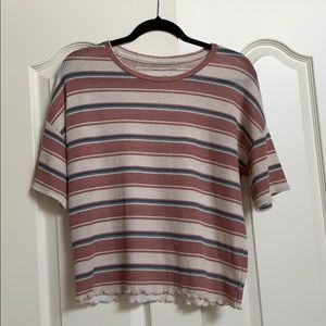 American Eagle Stripe Lettuce Trim Top